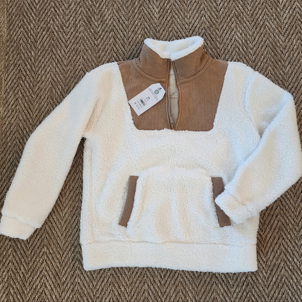 Cream and Tan Fleece Jacket